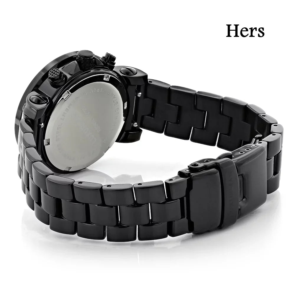 5.15ct Matching Large Watches: Watch Hers His Diamond and Set Black