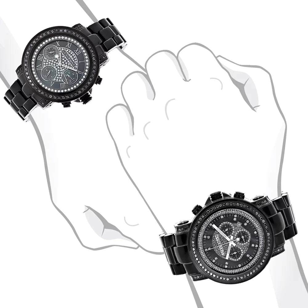 5.15ct Matching Large Watches: Watch Hers His Diamond and Set Black