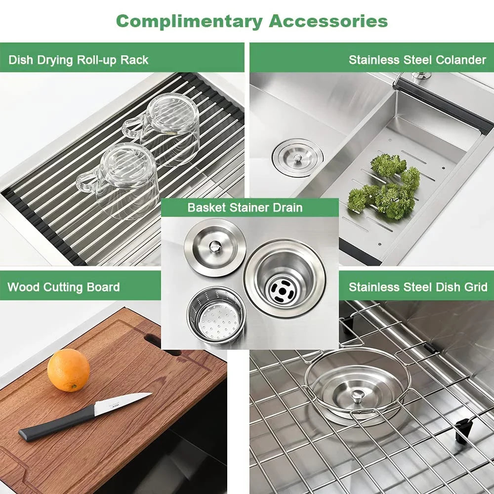 Kitchen Drop-In Stainless Holes Single Faucet PROOX 2 Steel Sink 30'' with Bowl