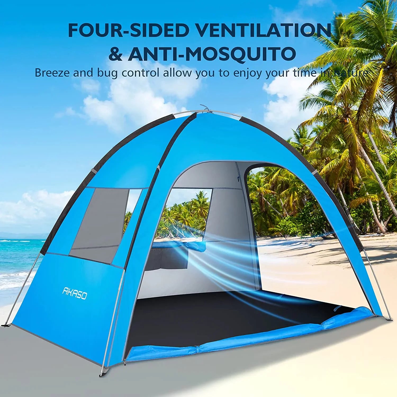 4.7' Assemble Person, for Beach Beach Tent, Tent x 7.4' UPF 3-4 AKASO 50+ Blue