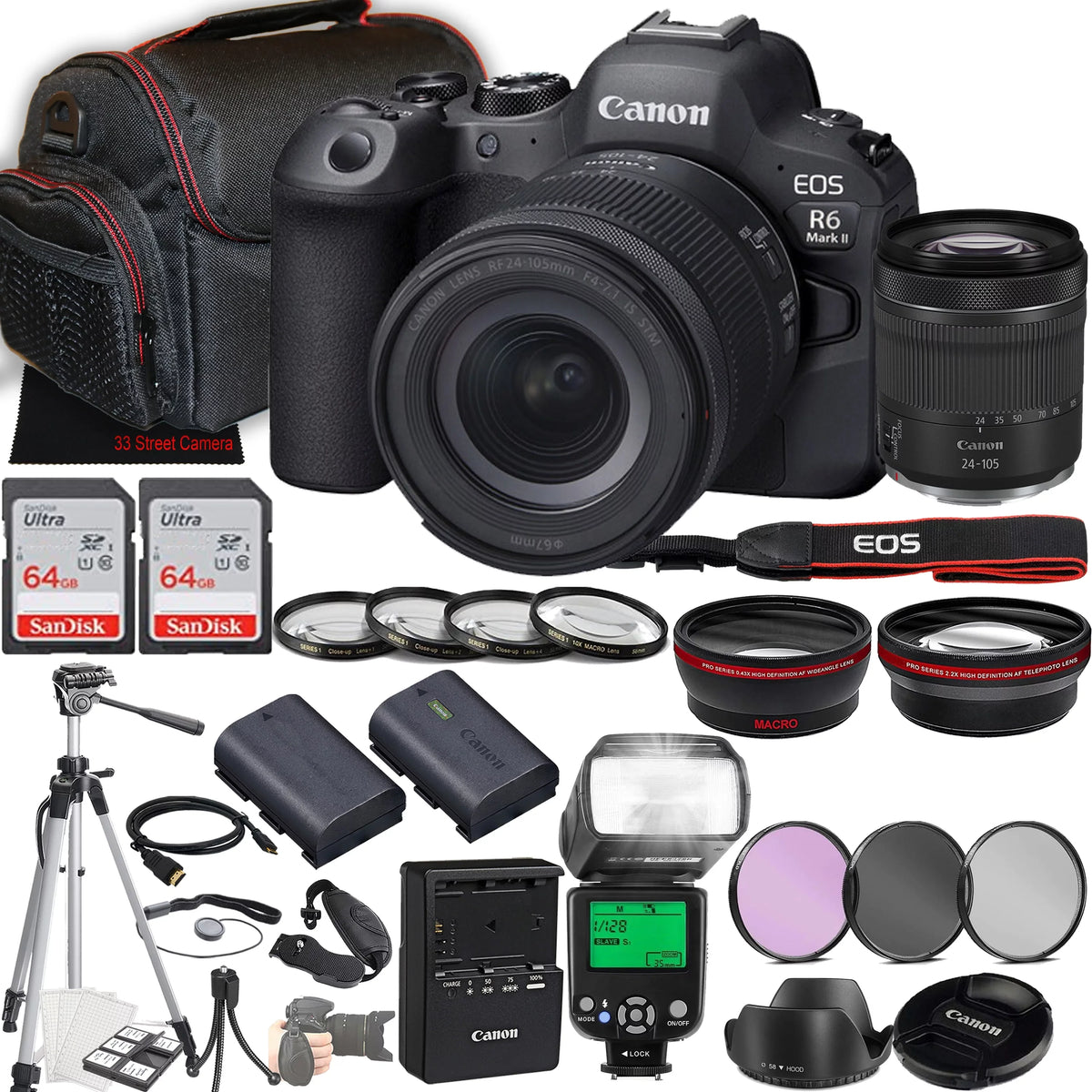 '+ + Lens 64GB f/4-7.1 Flash (35pc More IS 2X + STM Mark w/RF Filters Camera EOS Bundle) R6 II Case Canon TTL Mirrorless 24-105mm Memory + +