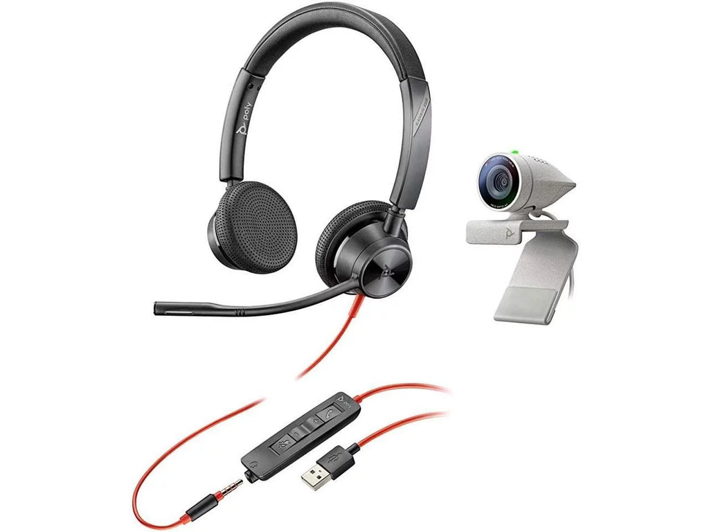 & USB-A Certified HD & Studio Headset Professional Blackwire Webcam Video Wired Teams Stereo for Polycom) Kit - (Plantronics Headset 1080p 3325 - + P5 Camera Conferencing Audio with Poly Zoom -