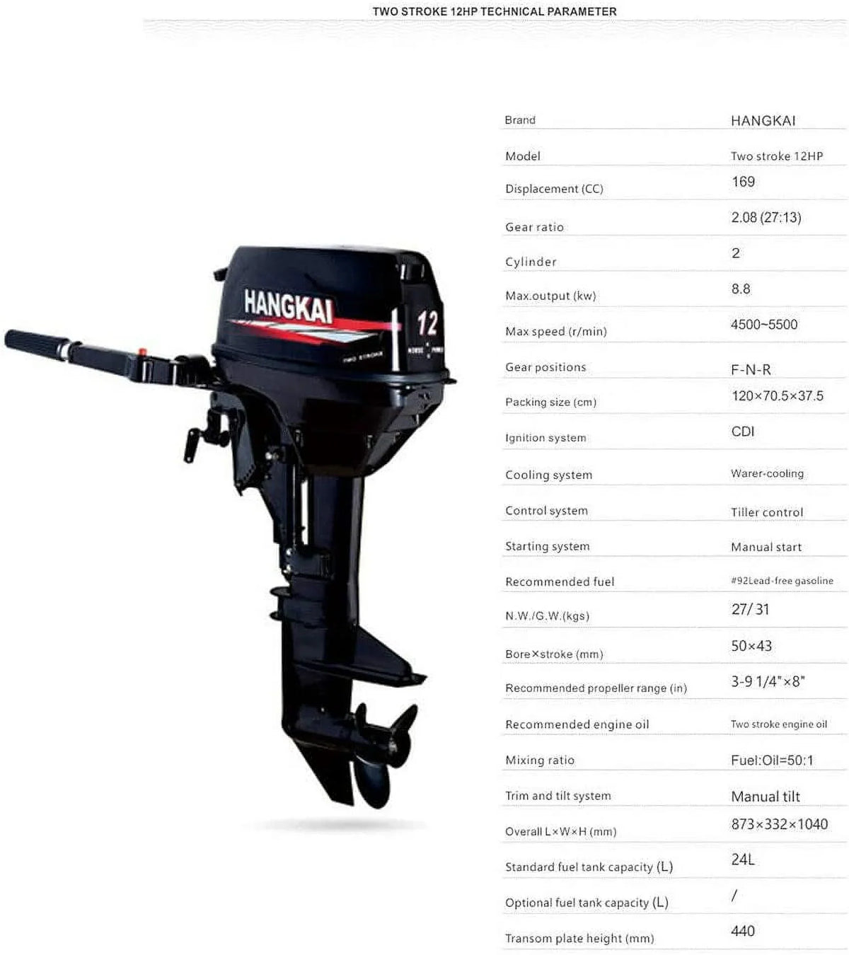 12 2 Cooling Outboard HP Boat Motor Fishing System w/Water Stroke Engine FETCOI