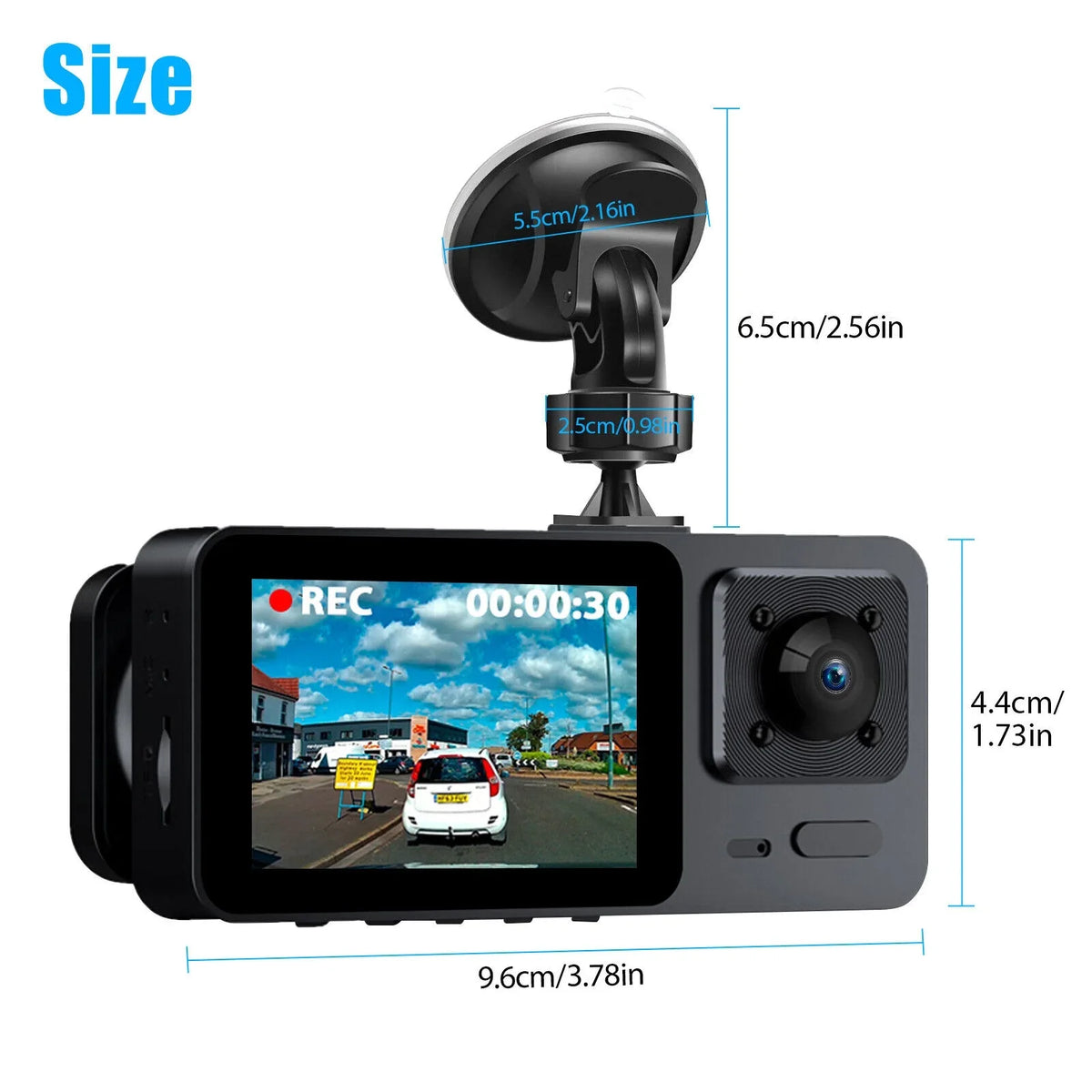 Rear Dash 3 Lens Video Camera Car 1080P Recorder Cam Inside Front G-Sensor DVR