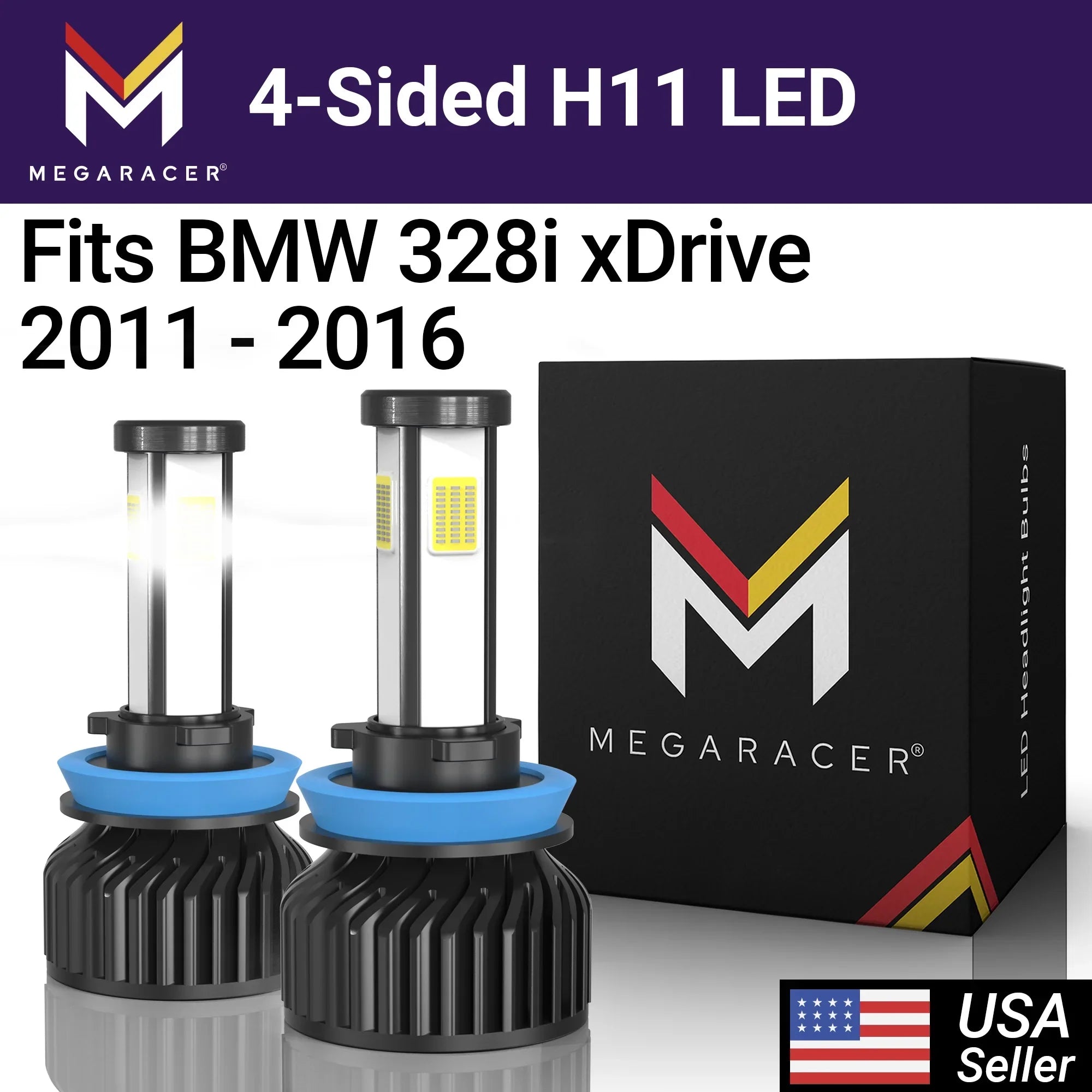 Fog Sided xDrive 13 Racer Light H8 60W 15 328i 14 328i 6000K 2016 2012 Mega BMW 10000LM Headlight LED Replacement 16 12 White xDrive Bulbs H9 2015 2011 11 H11 BMW 12V 4 Automotive 2013 Diamond 2014