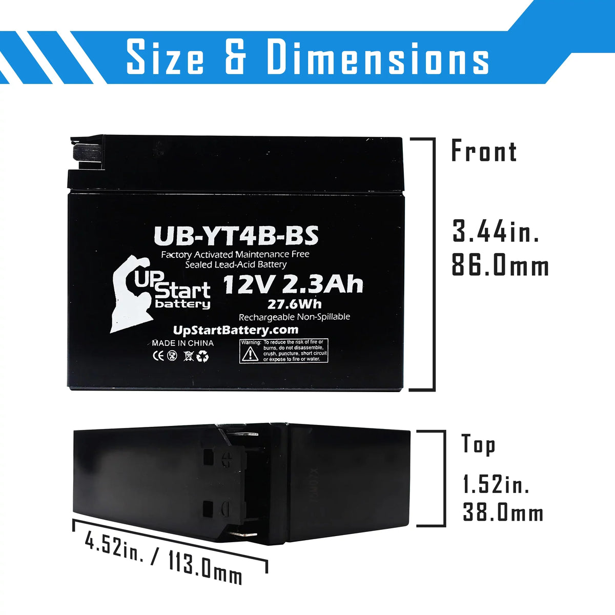 Factory SR400 2010 Yamaha Activated, (FI) Battery 4-Pack for Battery Replacement UB-YT4B-BS Free, 12V, 400CC - UpStart Motorcycle 2.3Ah, Maintenance