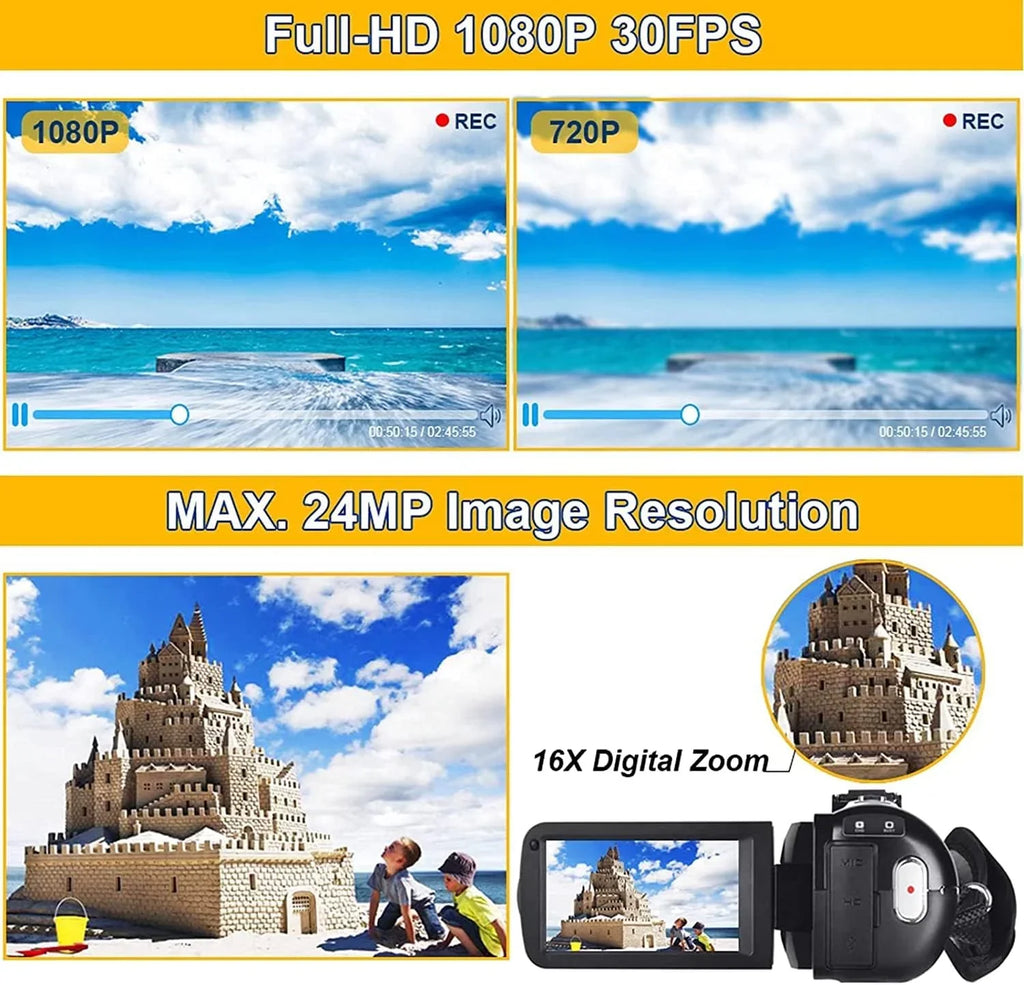 30FPS Zoom 3.0 Camcorders Inch Video 24.0 Night 1080P Vlogging Batteries Camera IPS HD MP Remote Camera Recorder Camera 2 Vision Screen Control with Full Camcorder 16X IR