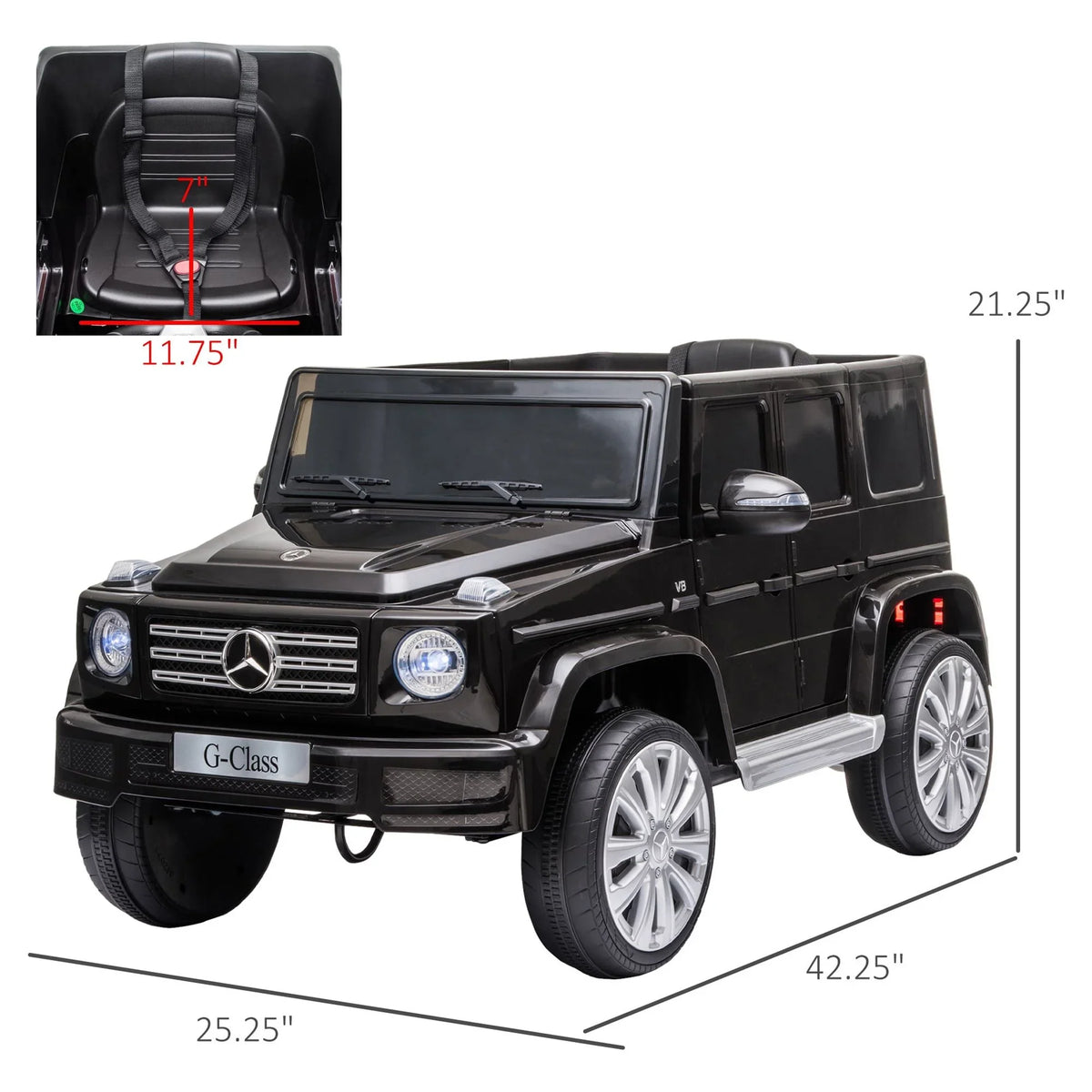12 Working & Powered Bright with Suspension Headlights, Ride-On Mercedes Control, V Remote G500 Benz Aosom