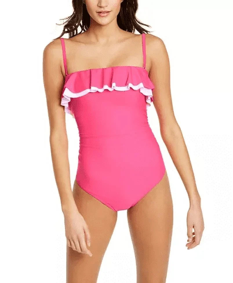 Tommy 12 US Swimsuit, Solid One-Piece Hilfiger Ruffle PINK Strapless
