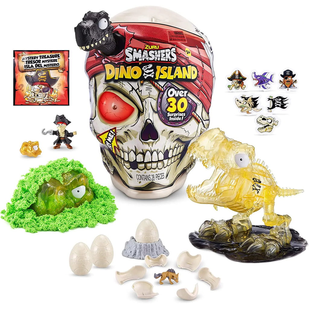 Island Discovery Toy, Smashers Skull Figurines, by Sand and Over 5+ Mini Slime, Dinosaur (T-Rex) 30 Giant ZURU Surprises, and Toys, with Eggs More Age Dino Prehistoric