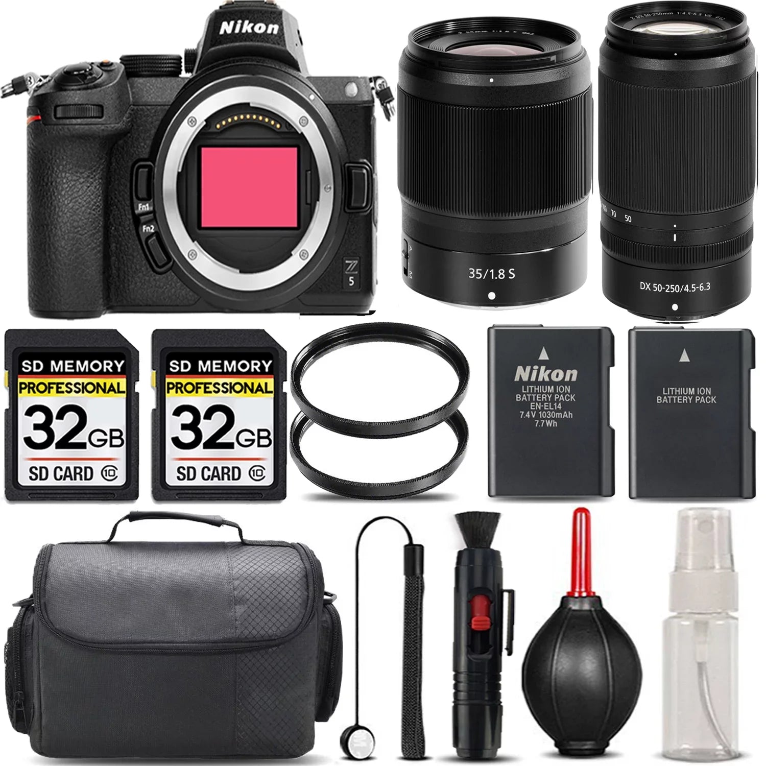 International Lens + Battery f/1.8 S Lens 35mm Cleaning + + - Nikon Storage with Filter 50-250mm VR Mirrorless Z5 Version Backup UV f/4.5-6.3 + 64GB + Kit Case +