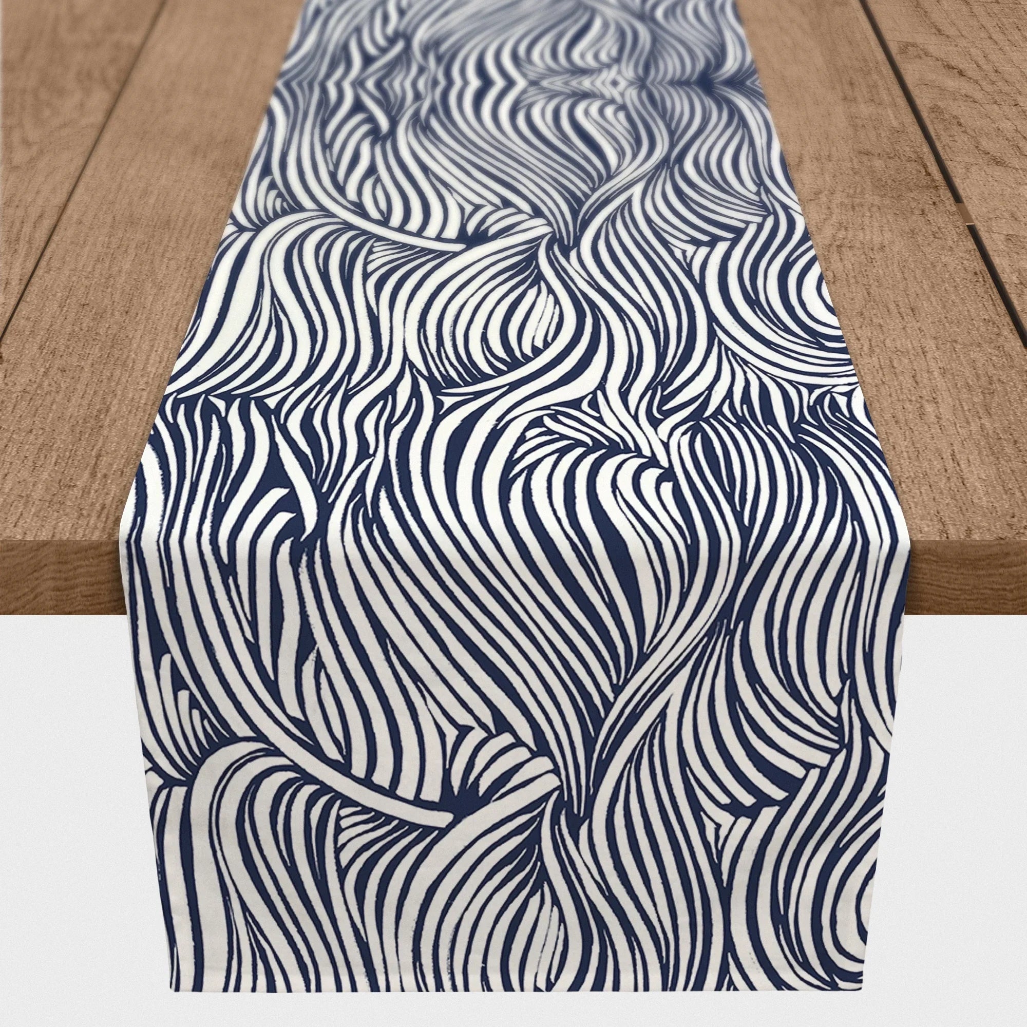 Poly Twill 16x72 Table Products Abstract Waves Navy Creative Runner