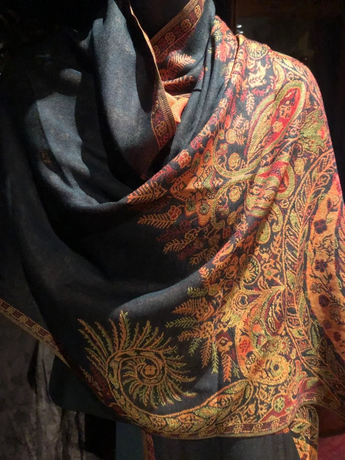 Brocade Red Black Vintage Wrap Pashmina Paisley Scarf