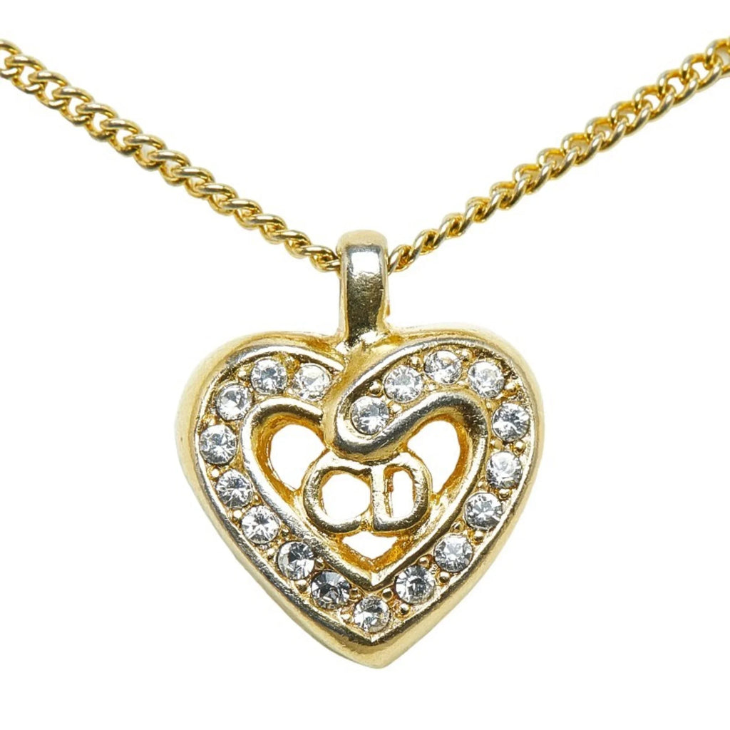 Necklace Gold Dior CD Pre-Owned Plated Heart Christian (Good) Dior Women's Rhinestone