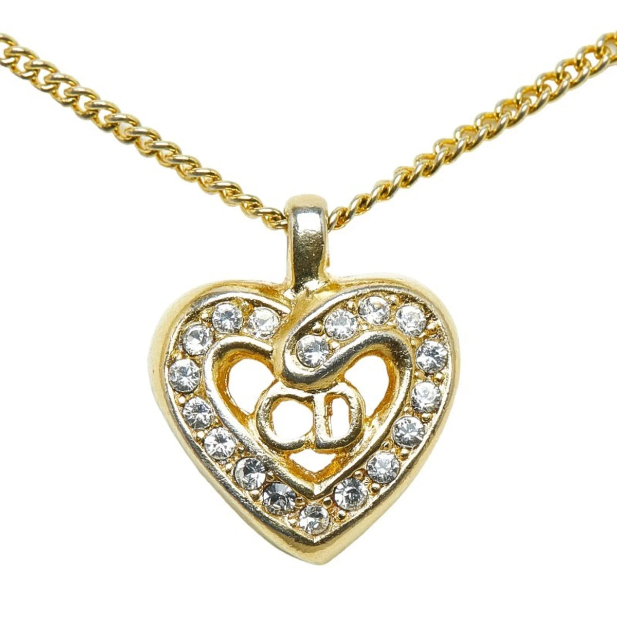 Necklace Gold Dior CD Pre-Owned Plated Heart Christian (Good) Dior Women's Rhinestone
