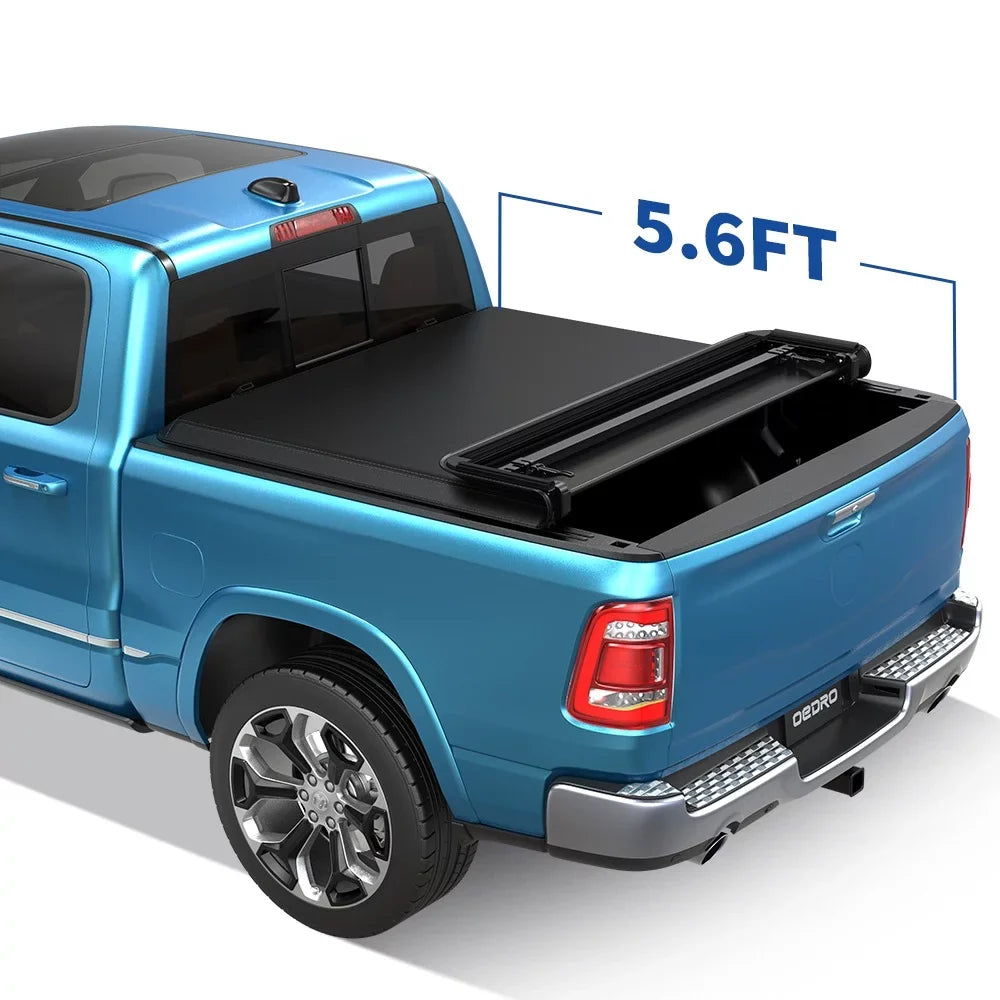 Four Ledkingdomus Tonneau Covers Cover Bed Soft Quad 1500 Fold Fold 2009-2023 Truck for Dodge Ram 5.6ft