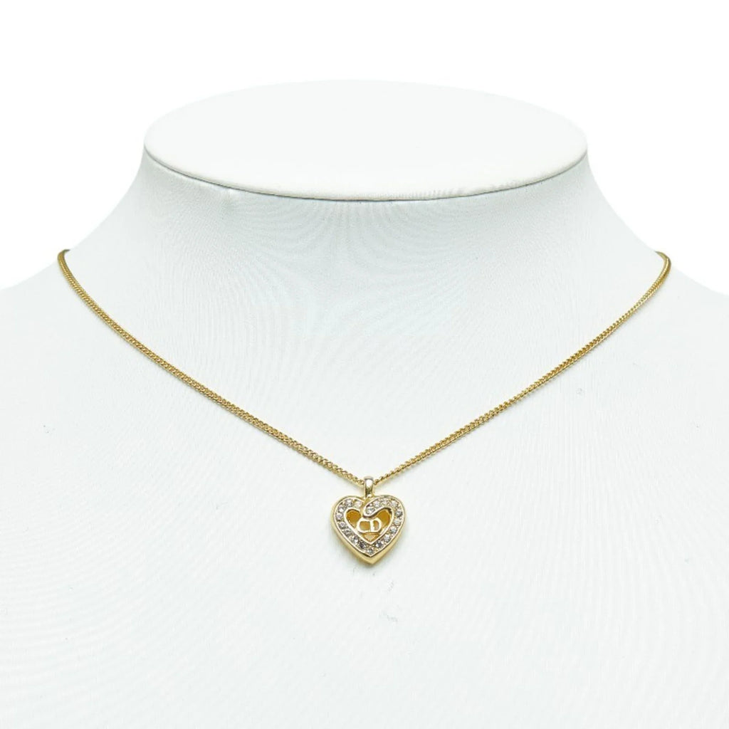 Necklace Gold Dior CD Pre-Owned Plated Heart Christian (Good) Dior Women's Rhinestone
