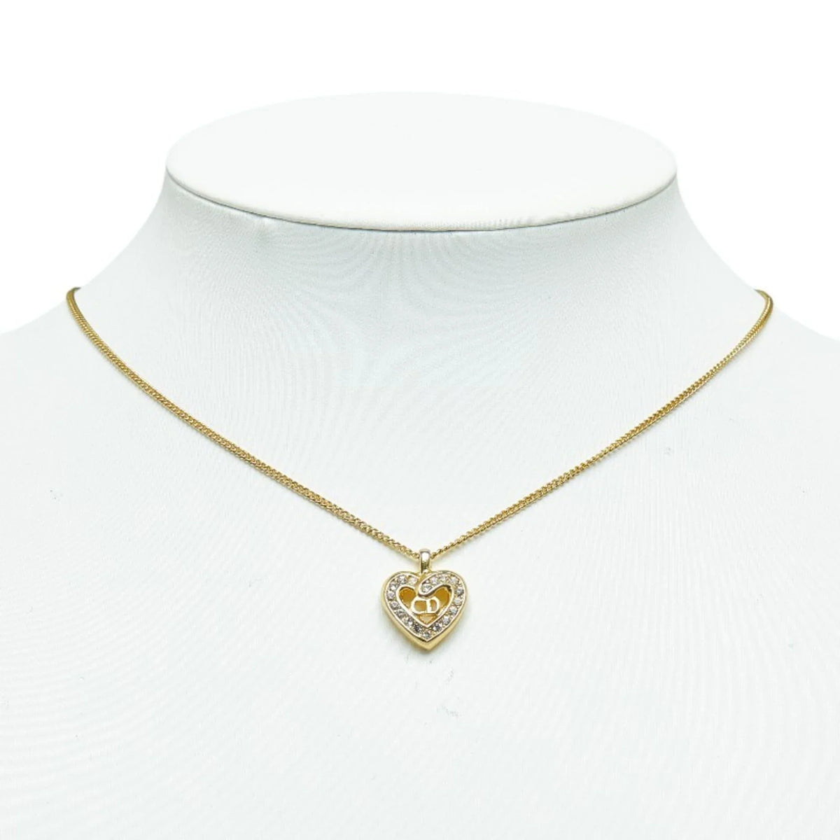Necklace Gold Dior CD Pre-Owned Plated Heart Christian (Good) Dior Women's Rhinestone