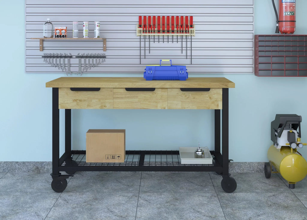 62" Metal Wood Rove Industrial Workbench &