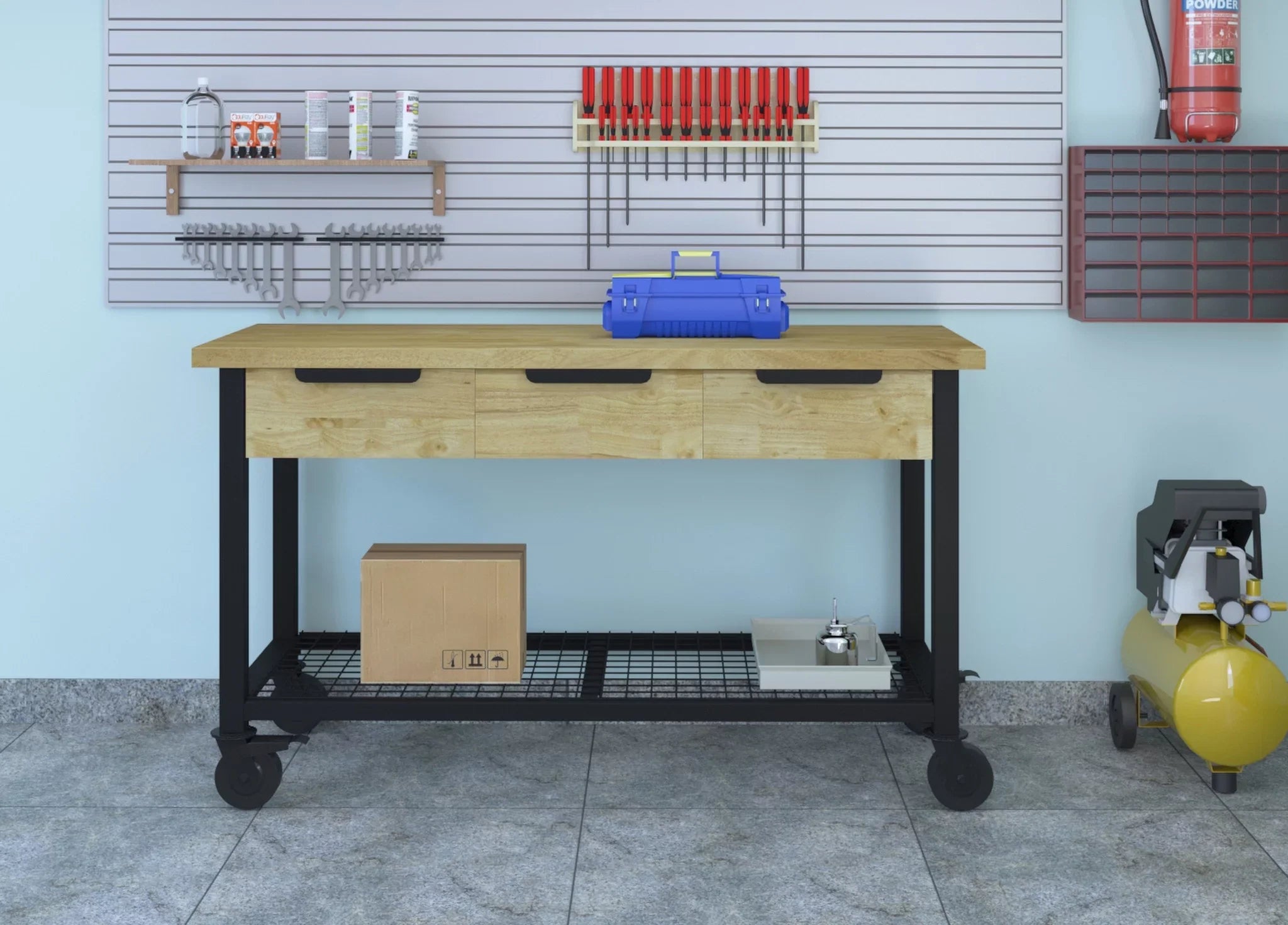 62" Metal Wood Rove Industrial Workbench &