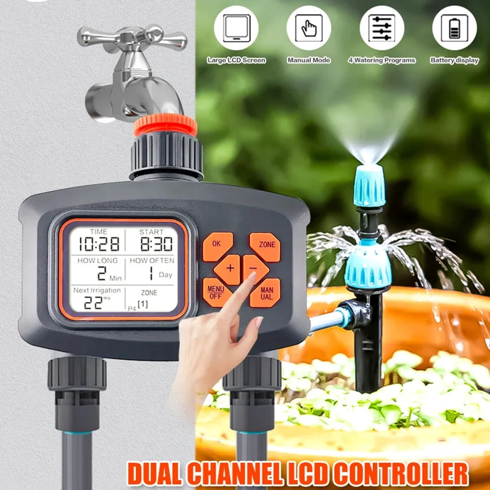 Smart Programmable Hose Timer Screen LCD Outlets Water Watering Garden Timer Timer Sprinkler Timer Irrigation for for Lawn 2 Automatic/Manual Yard Large