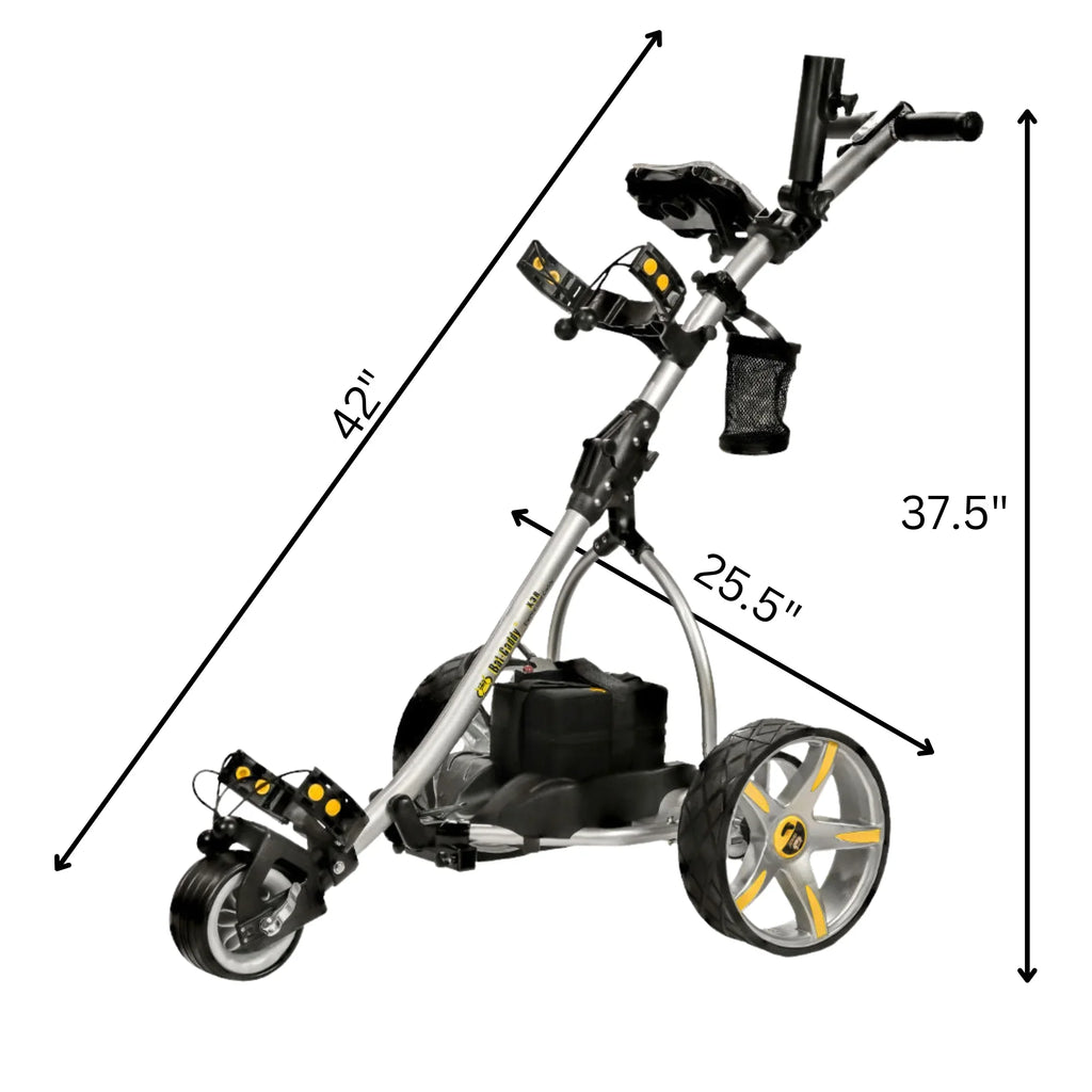 Motor, Control, Push Cruise Sealed Golf Powered BATCADDY X3R Anti-Tip Control, Remote, Battery and 9-Speeds Cart 18-Hole Reverse, Titanium Dual Wheel, with Lead Downhill Silver and