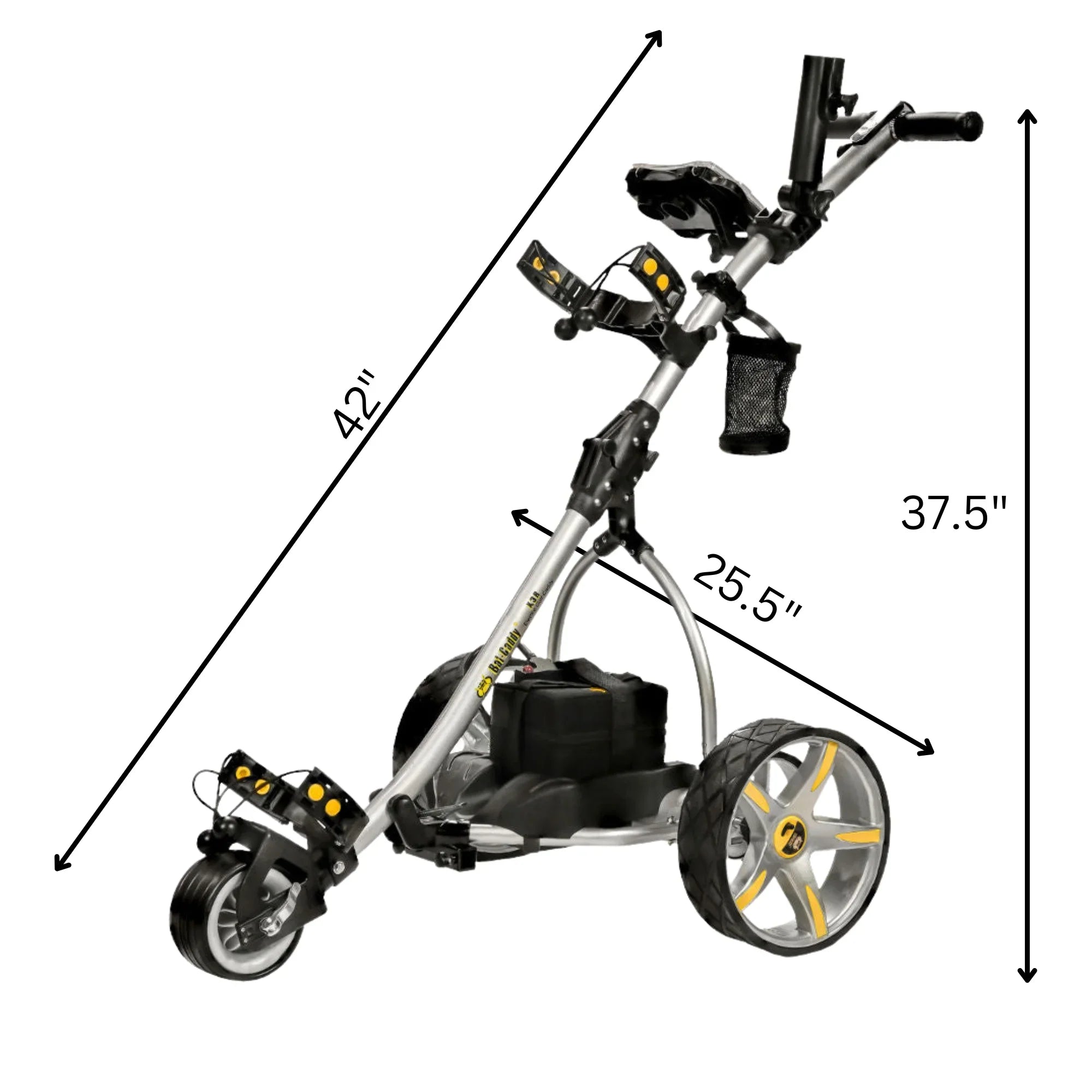 Motor, Control, Push Cruise Sealed Golf Powered BATCADDY X3R Anti-Tip Control, Remote, Battery and 9-Speeds Cart 18-Hole Reverse, Titanium Dual Wheel, with Lead Downhill Silver and