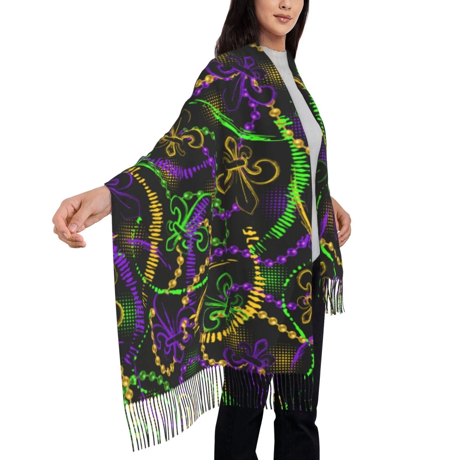 Bingfone Feel Gras Art Elegant Mardi Print Large Cashmere For Warm Women Scarves Wrap Winter Neon Gifts- Scarf Soft Shawl
