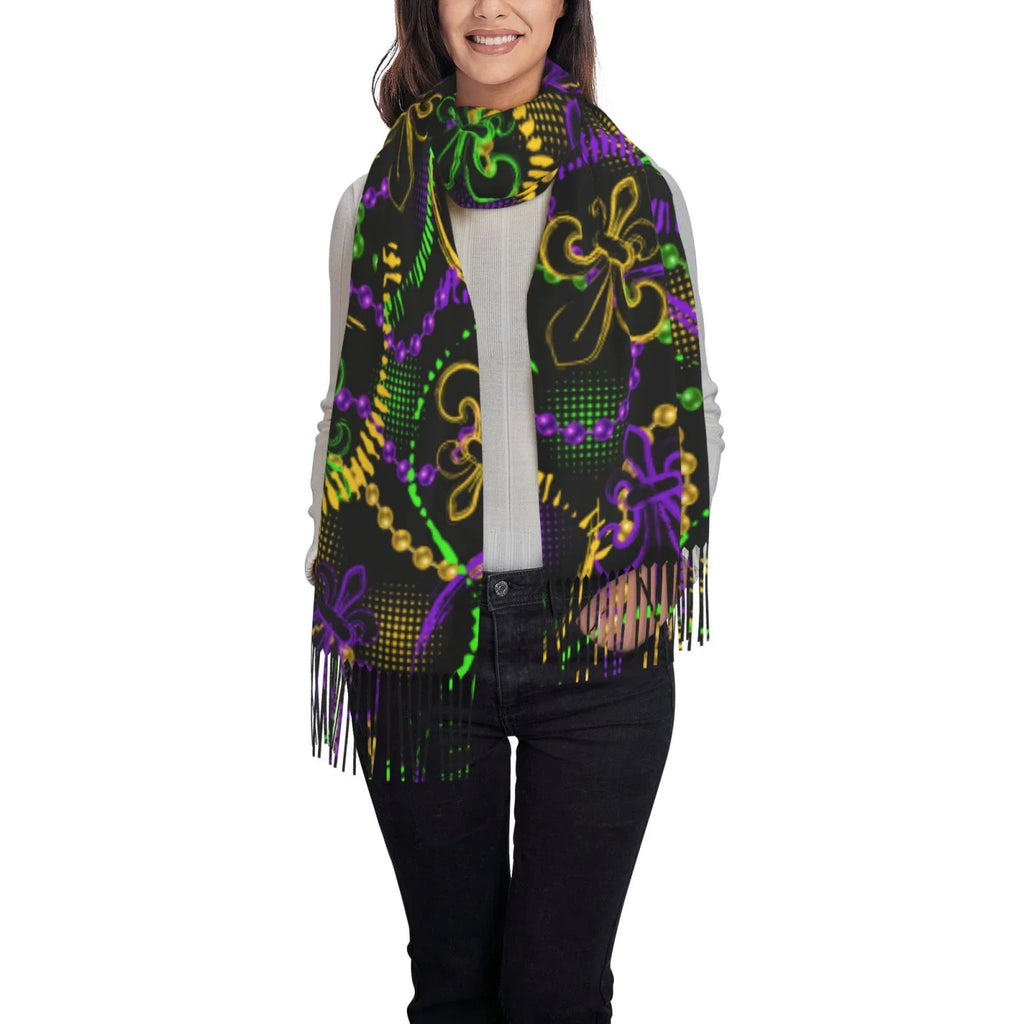 Bingfone Feel Gras Art Elegant Mardi Print Large Cashmere For Warm Women Scarves Wrap Winter Neon Gifts- Scarf Soft Shawl