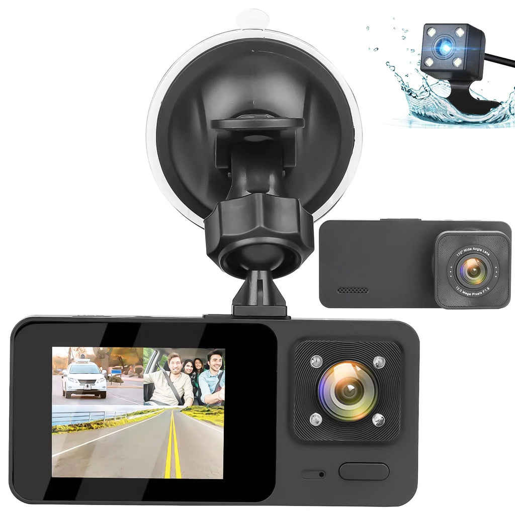 Loop G-Sensor, Vision, TSV Backup Cam, Recording Camera Night HD 3 1080P Channel Dash Monitor, Dash Black - Parking with
