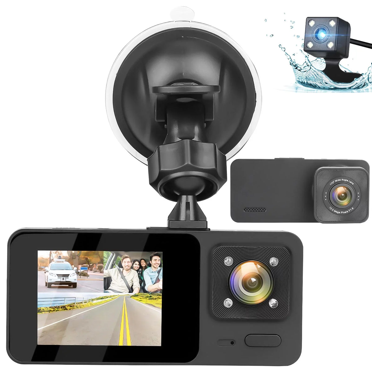 Loop G-Sensor, Vision, TSV Backup Cam, Recording Camera Night HD 3 1080P Channel Dash Monitor, Dash Black - Parking with