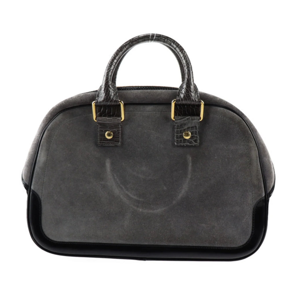 Gold Pre-Owned GM Vuitton Stamp LOUIS VUITTON Gray Hardware (Good) Black Leather Louis Bag Handbag Suede Calf M95237