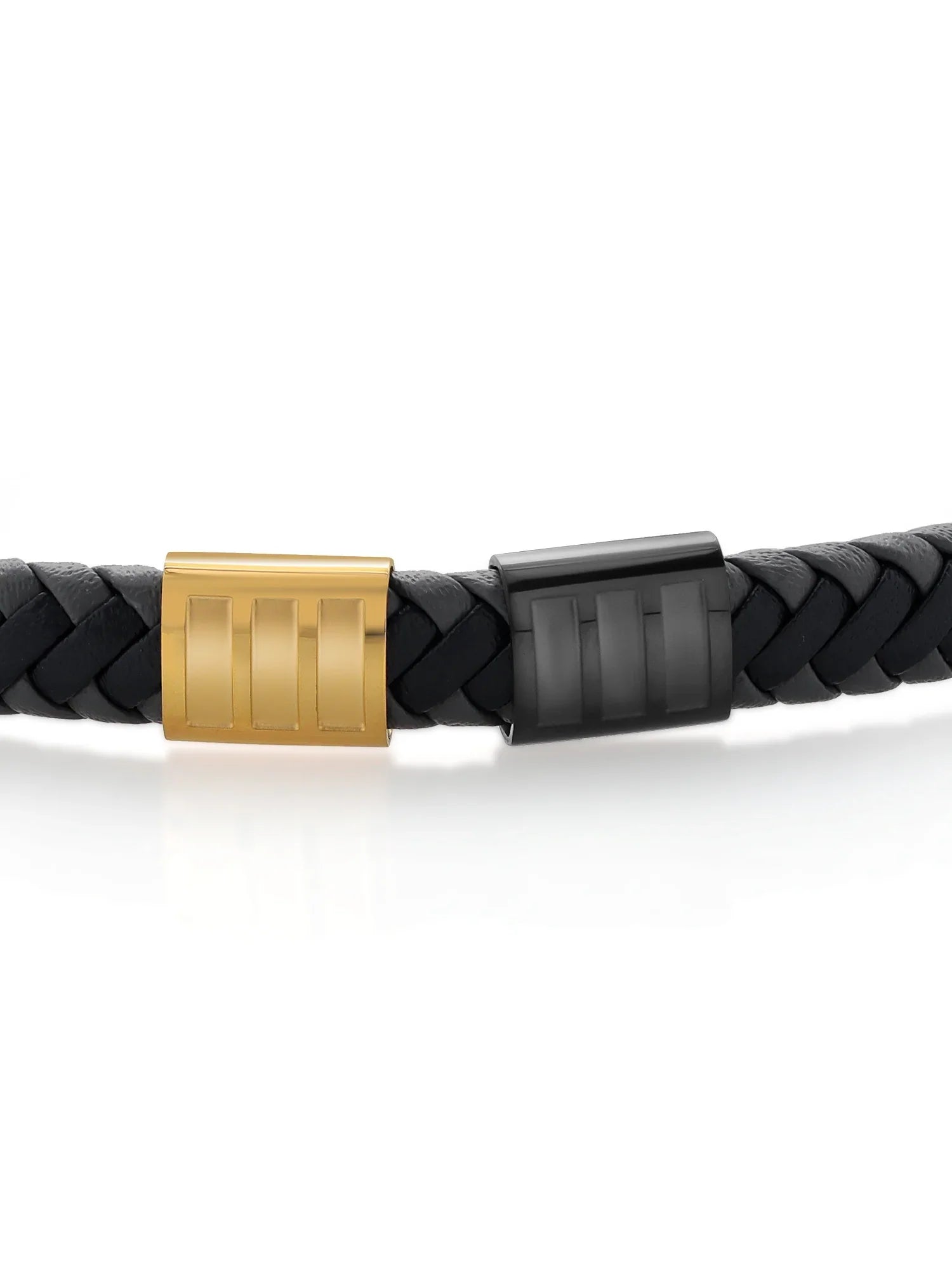 Stainless 7.7MM Stone Premium Men's (8.25 Black Steel inch, Leather Gold Gem King Genuine Width)