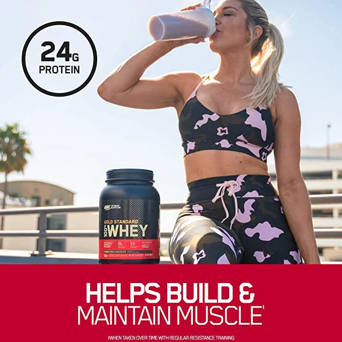 Double Nutrition, 1 Standard 14 Chocolate, lb, Servings Protein Optimum Gold 100% Rich Whey Powder,