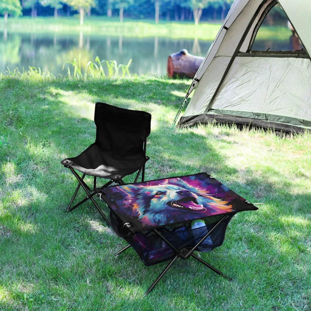 Table Fishing Foldable Beach Table Camping with BBQ Picnic Abstract for Cool Bag Outdoor Table Compact Wolf Hiking Storage mobile