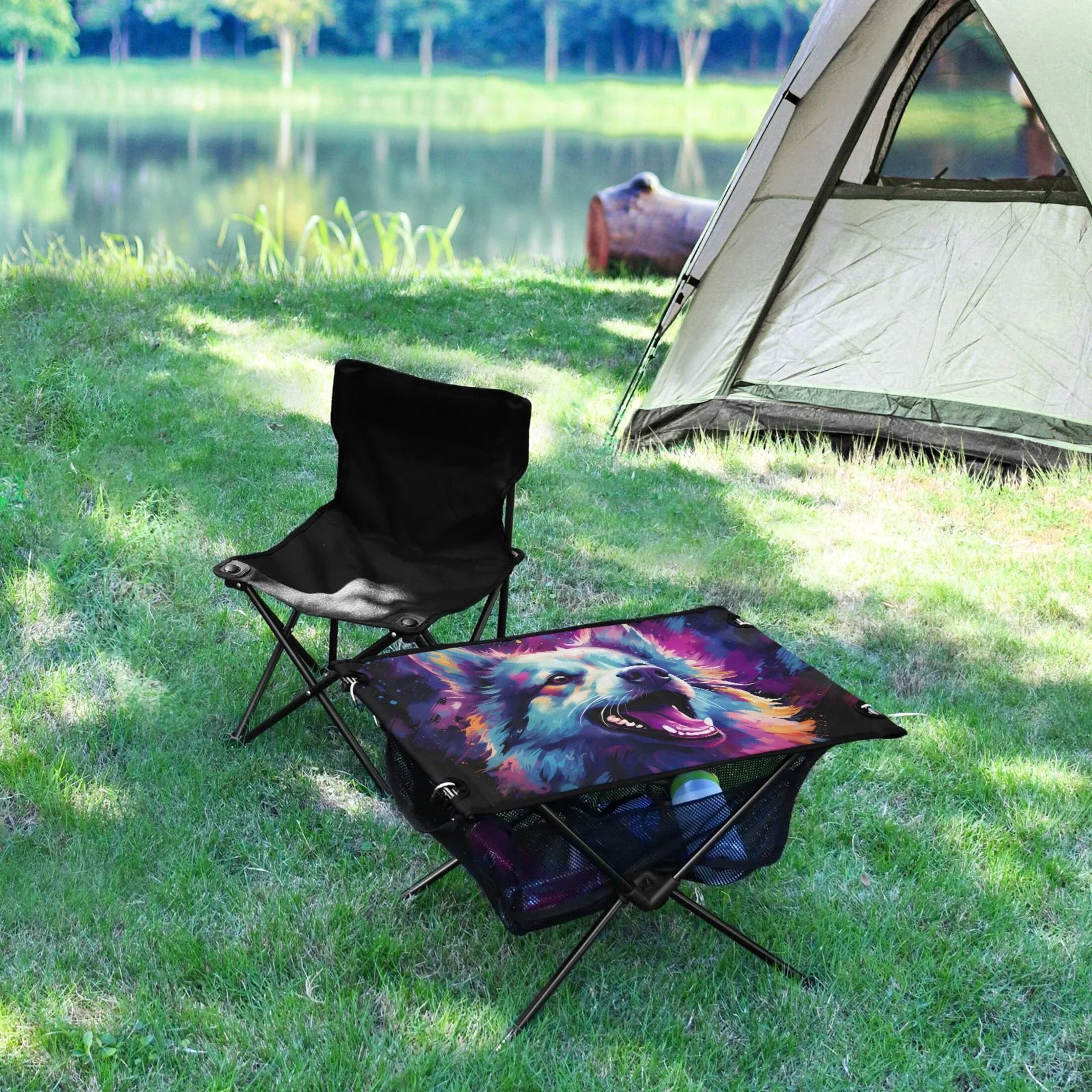 Table Fishing Foldable Beach Table Camping with BBQ Picnic Abstract for Cool Bag Outdoor Table Compact Wolf Hiking Storage mobile