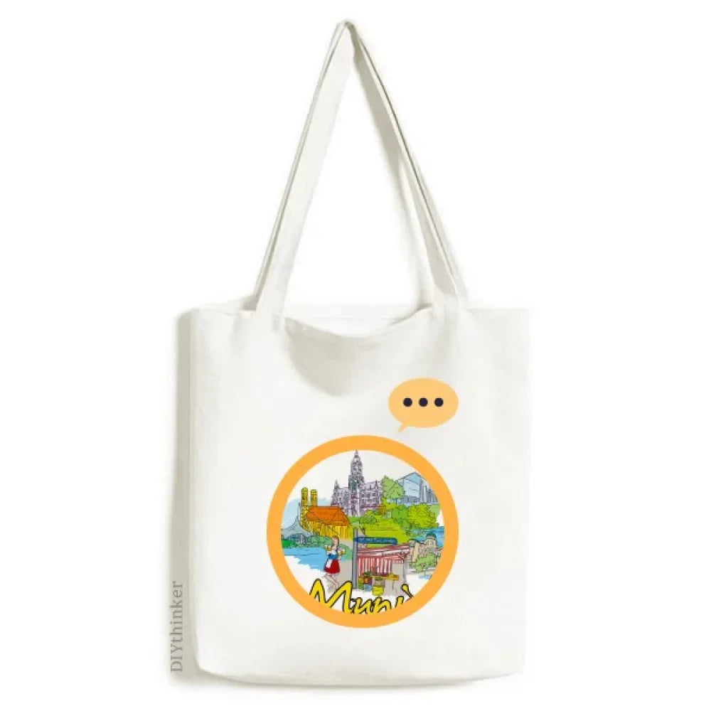 Shoulder Sack Bag Munchen Germany Expression Tote Landmark Architecture Canvas