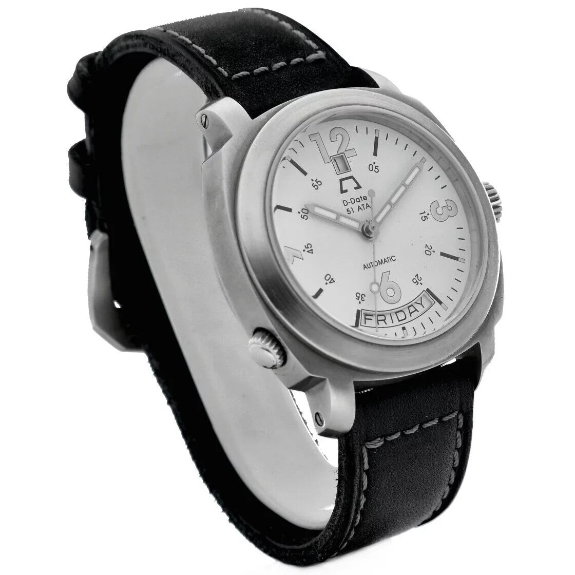 Ivory 43mm Anonimo Watch 51ETA Day Men's 2006 D-Date Dial Leather Date Automatic