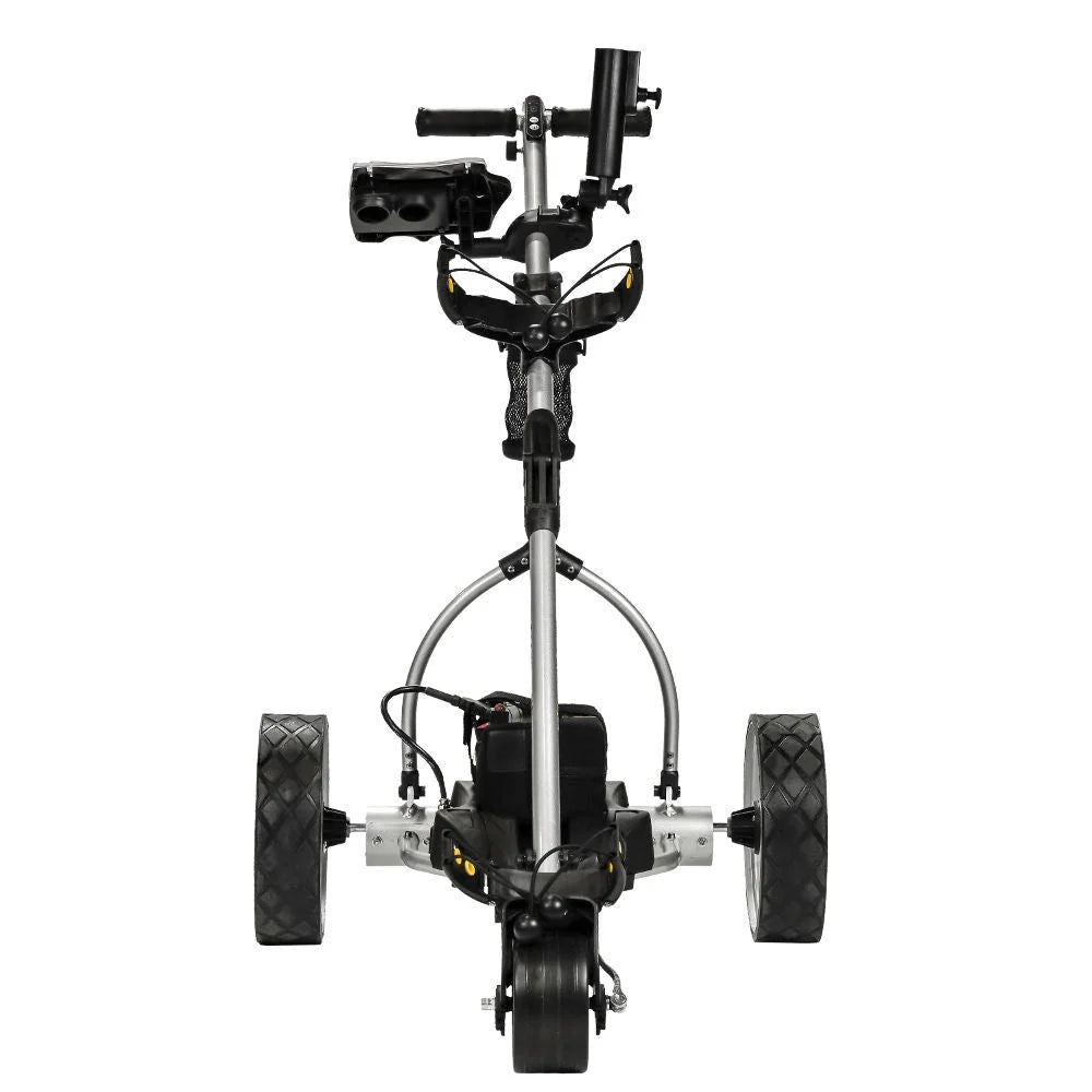 Motor, Control, Push Cruise Sealed Golf Powered BATCADDY X3R Anti-Tip Control, Remote, Battery and 9-Speeds Cart 18-Hole Reverse, Titanium Dual Wheel, with Lead Downhill Silver and
