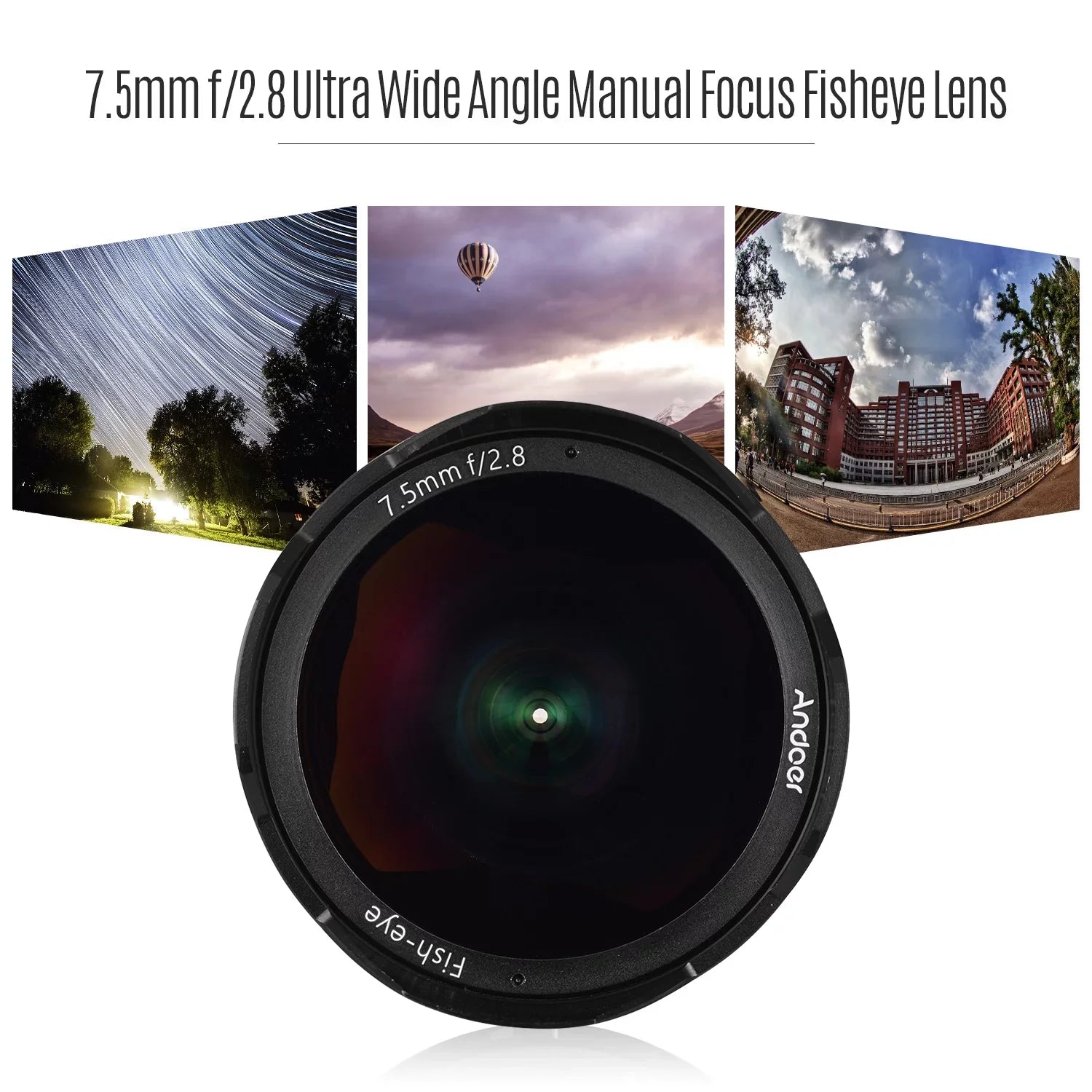 Large Manual Angle A77II A6100 Frame 180° E-Mount Lens A6000 A6400 Fisheye with A6500 F2.8 Focus Aperture 7.5mm Compatible A6600 Ultra 5100 Wide Andoer A6300 Andoer Lens Camera APS-C