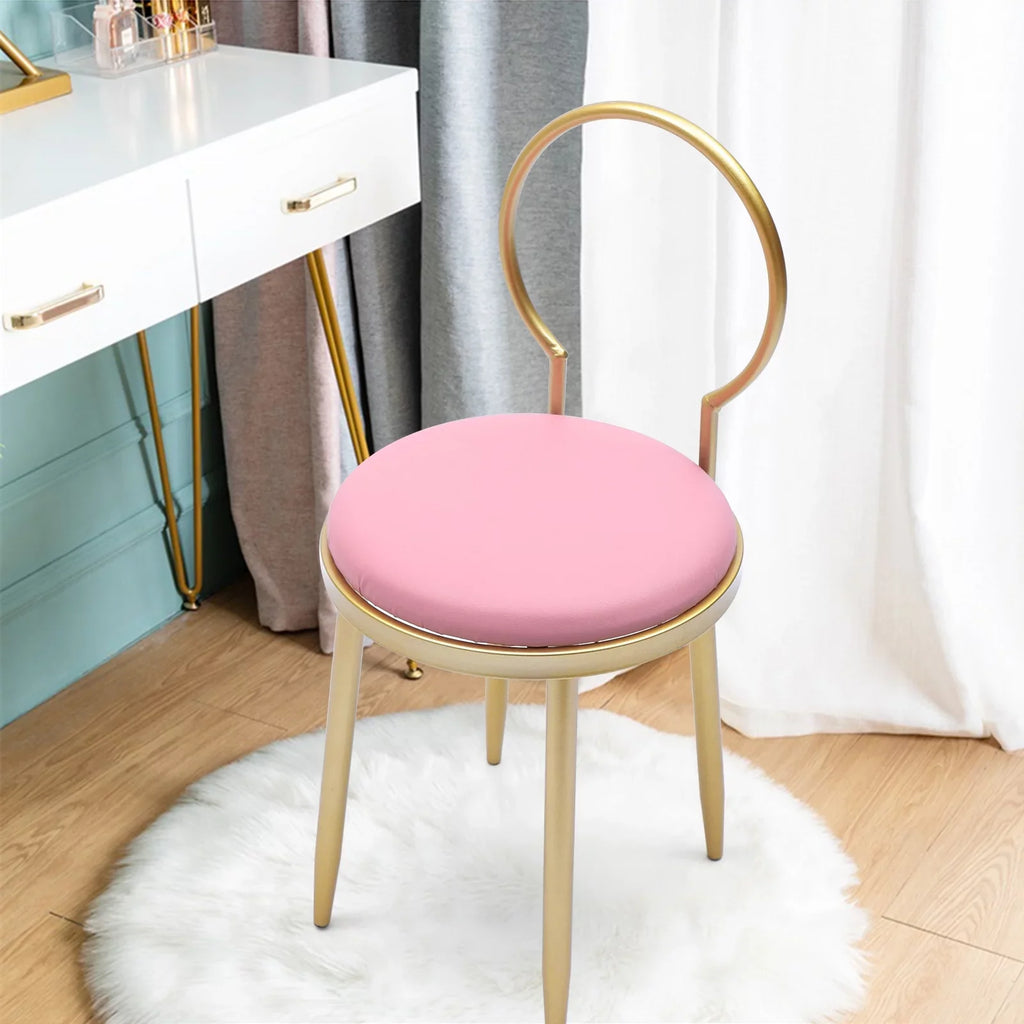 Chair, Pink 13.78*12.2*27.36" Iron Pink Stool + Gold Vanity Anqidi Simple Sponge Leather + Dresser