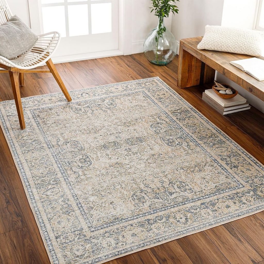 Washable) East Living 2X3 Rugs, Room, Machine Beige Kitchen 3', (2' Bedroom Traditional X Rug, Washable For Area Or Light Carpet Blue