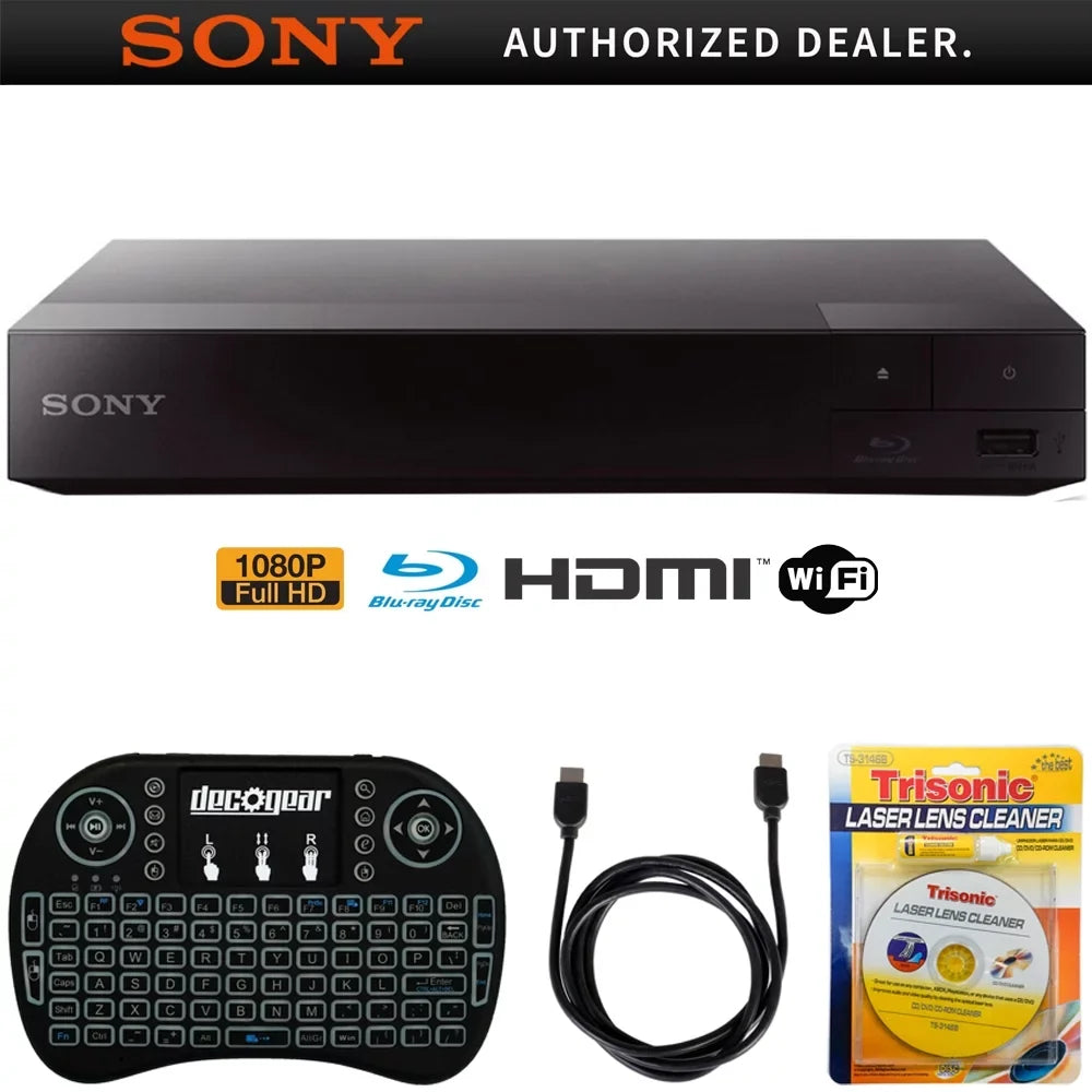 Wi-Fi HDMI DVD/CD and Lens Disc with Laser Streaming + BDP-S3700 Player Keyboard Backlit Wireless Sony Cleaner for Blu-ray Includes, 6ft Cable Players Touchpad, Accessories 2.4GHz with Bundle