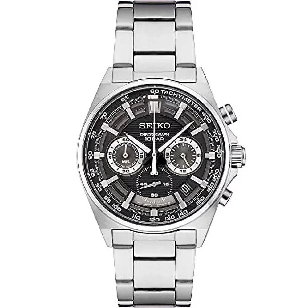 Quartz Essentials Stainless Mens Black SSB397 Dial Watch Seiko Chronograph