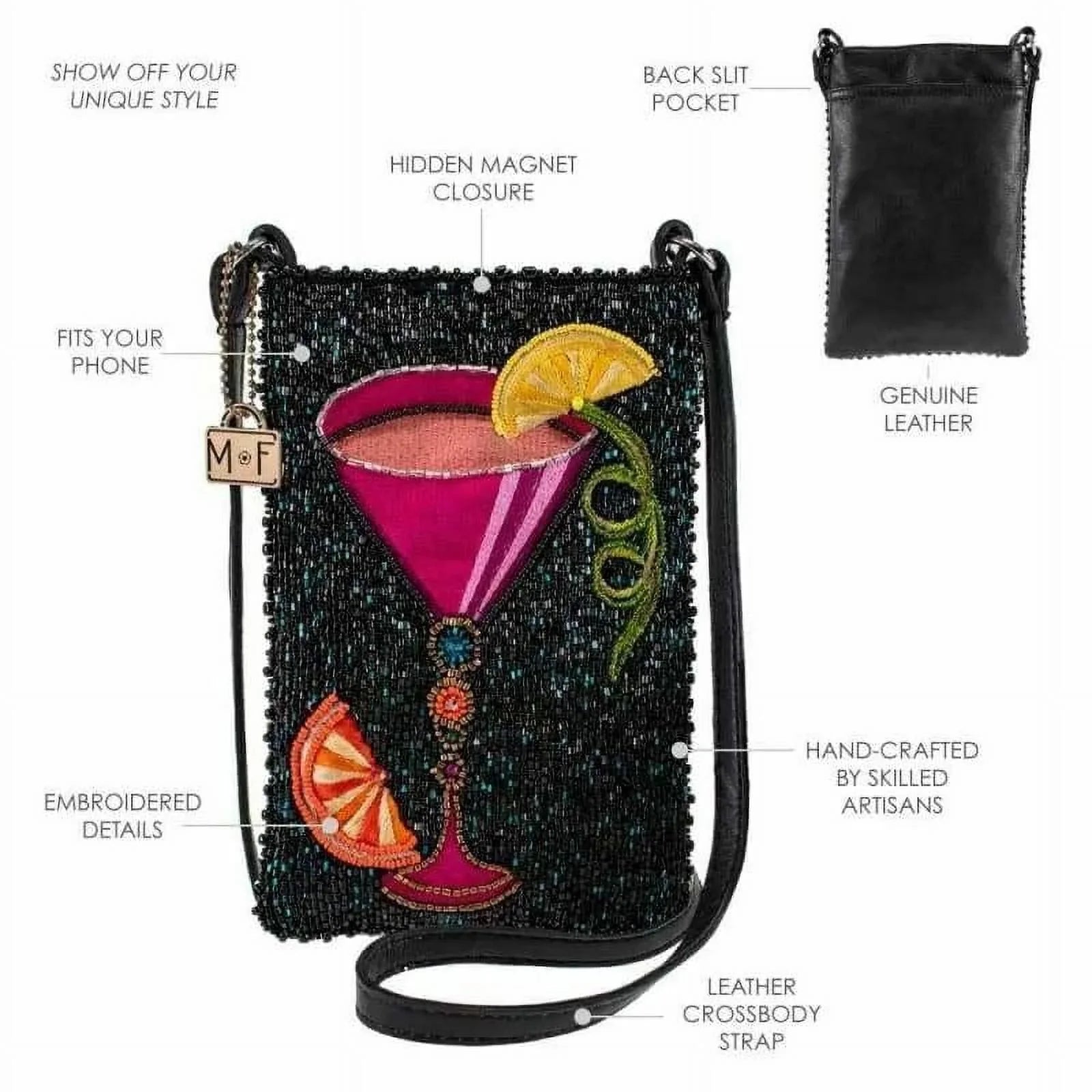 a Crossbody Mary Shoulder Frances Sip Cocktail Bag Bag Take Leather Phone NEW Beaded