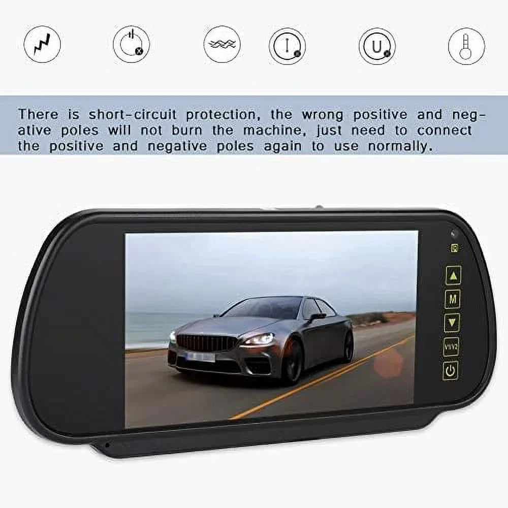 for Inch Parking Mirror Car Rear Vehicle Bileeko 7 Screen View Monitor LCD