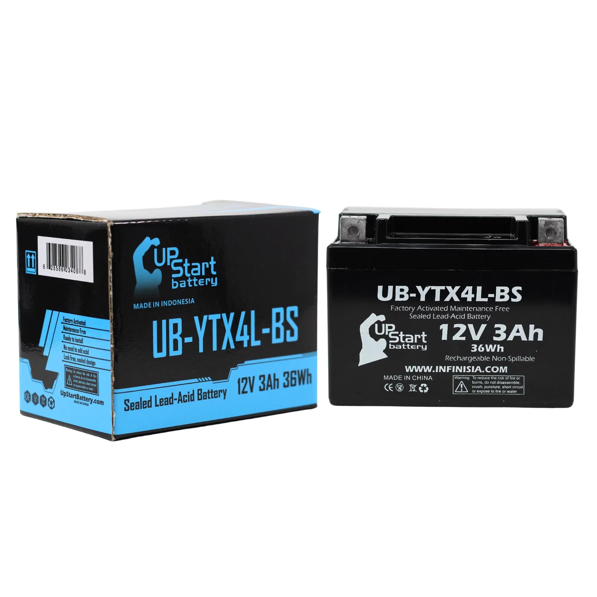 Battery (Can-Am) Maintenance 50CC Bombardier DS50, Quest 2002 Replacement Factory ATV UB-YTX4L-BS Activated, 3Ah, - 12V, Free,