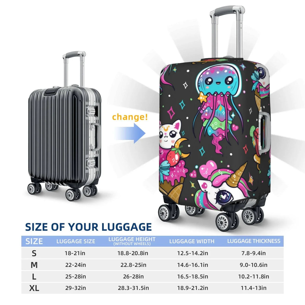 Luggage Protector Stratch Resistance Dust Covers And Unicorn Fit Protector,Suitcase Cat 18-32 Protector And Fotbe Rainbow Cover Luggage,Washable Icecream Inch Cover