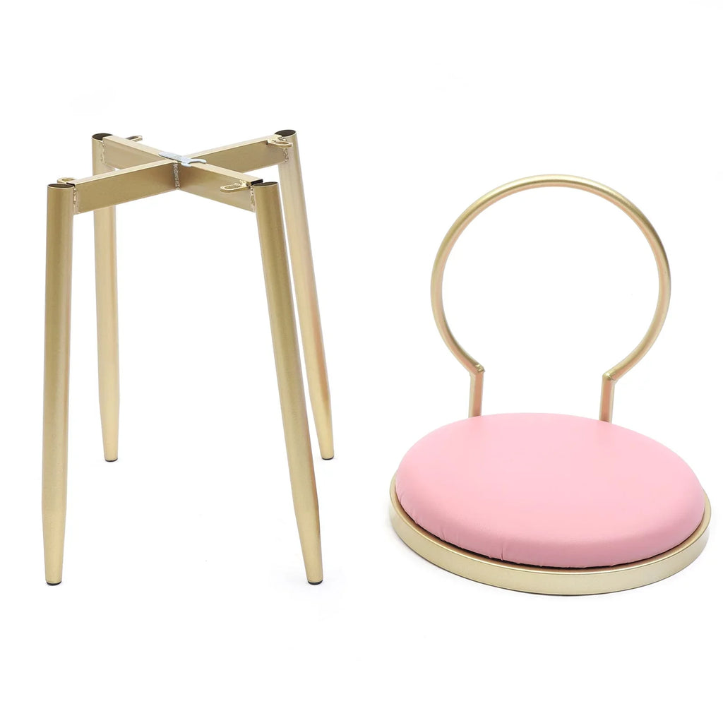 Chair, Pink 13.78*12.2*27.36" Iron Pink Stool + Gold Vanity Anqidi Simple Sponge Leather + Dresser
