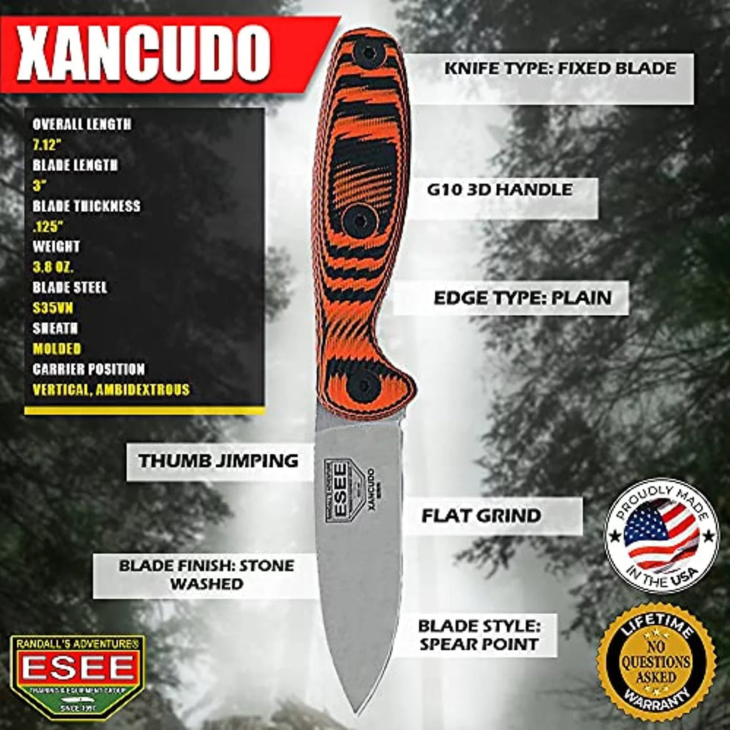 Knives XAN2-006 Orange/Black S35VN Stainless Xancudo Fixed G10 Blade & Steel ESEE Knife